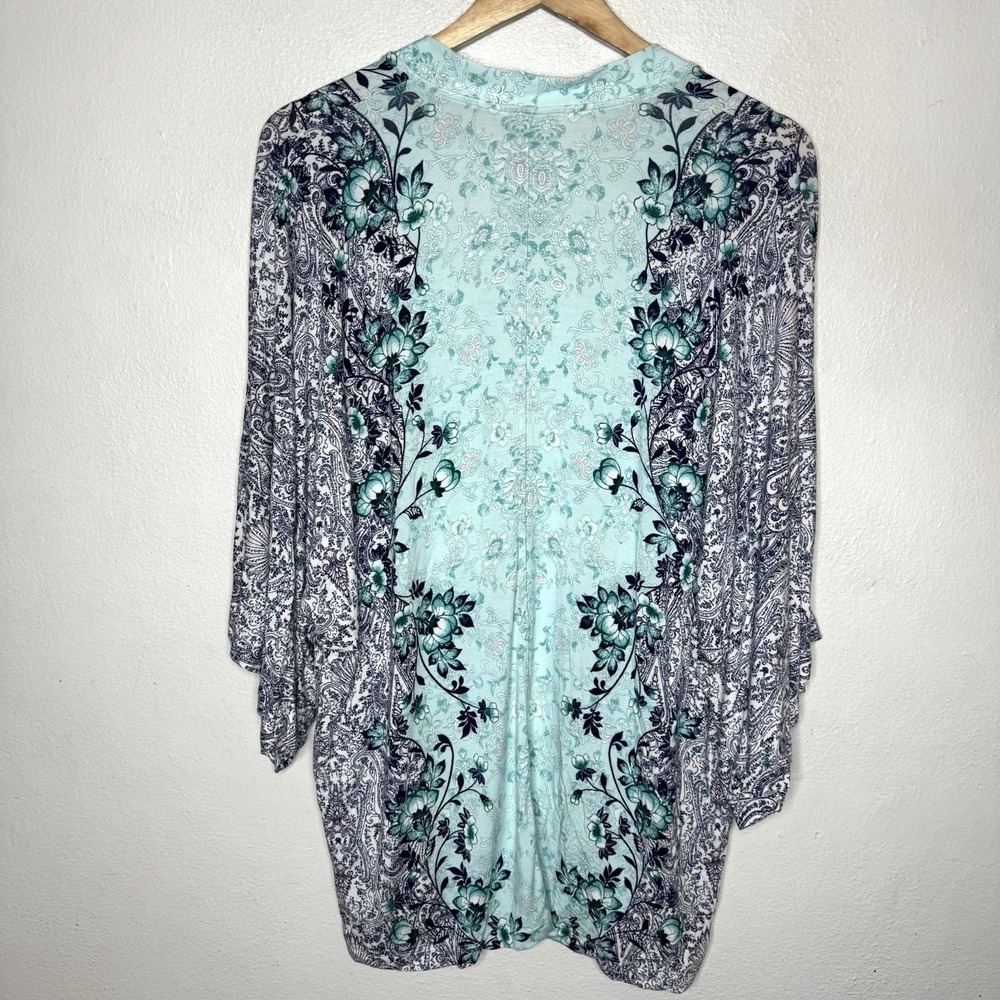 Soma Short Kimono Robe Women's Medium Blue Floral Open Front Rayon Cardigan - Picture 5 of 9
